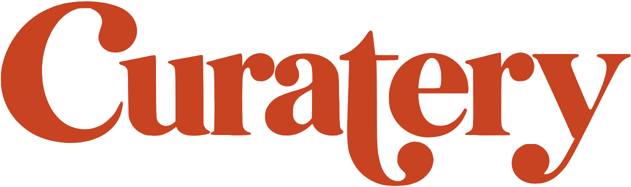 The word "Curatery" is displayed in a stylized, bold, reddish-orange serif font.